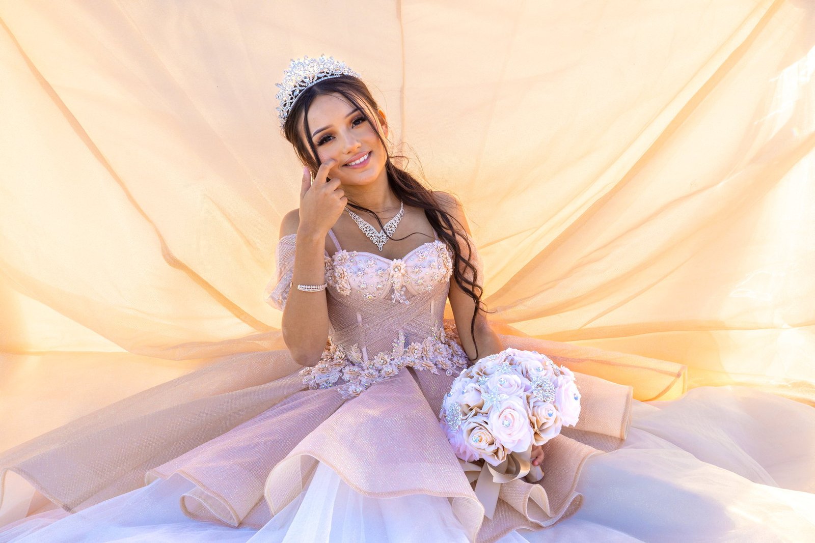 Quinceañera portrait in warm light